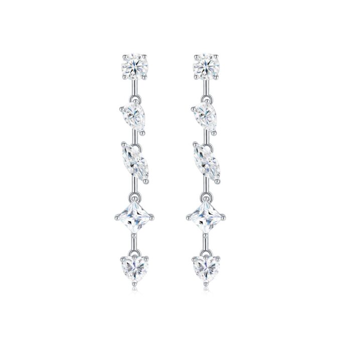 a cascading line of shimmering stones drop earrings