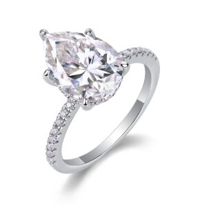 A luminous 5-carat pear-cut Moissanite ring